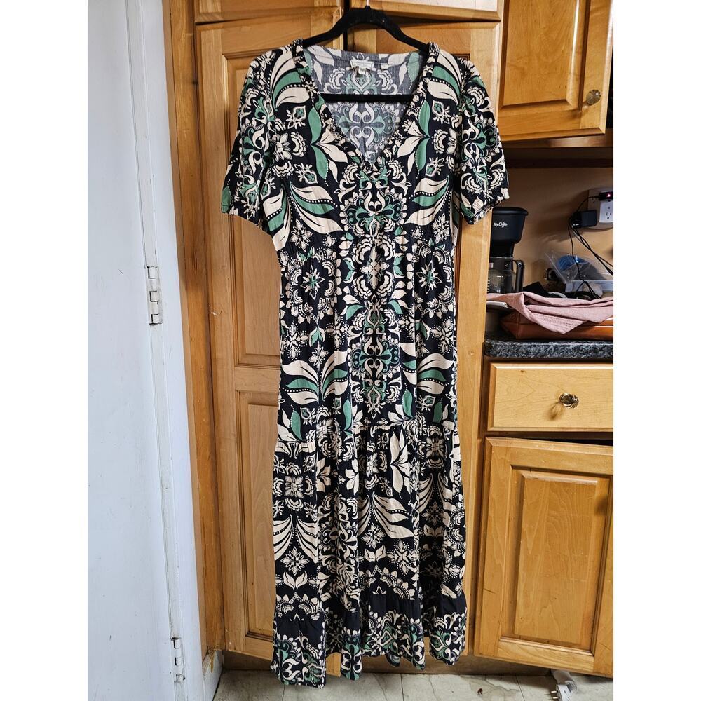 Fatface Women's Black Priya Mosaic Leaf Midi Dress Size 6 - Picture 6 of 12